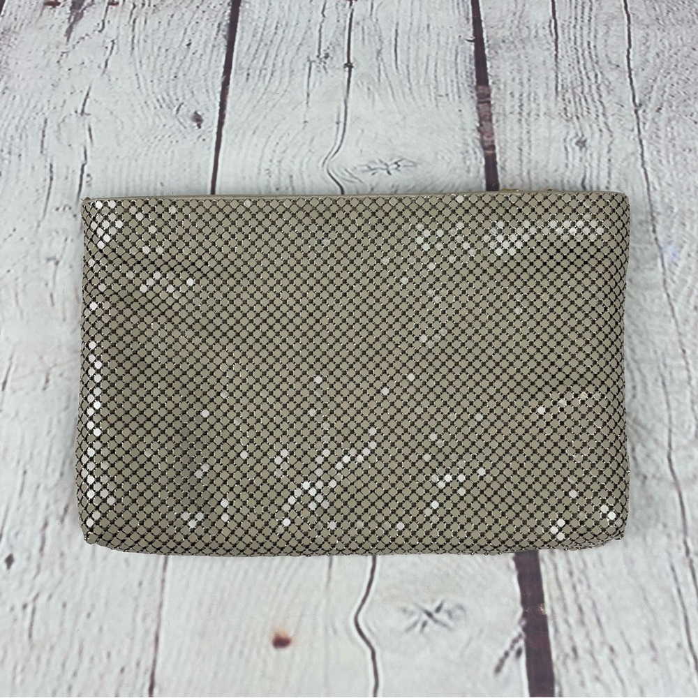 Whiting And Davis Mesh Chainmail Clutch Crossbody Taupe Tan - Picture 13 of 14